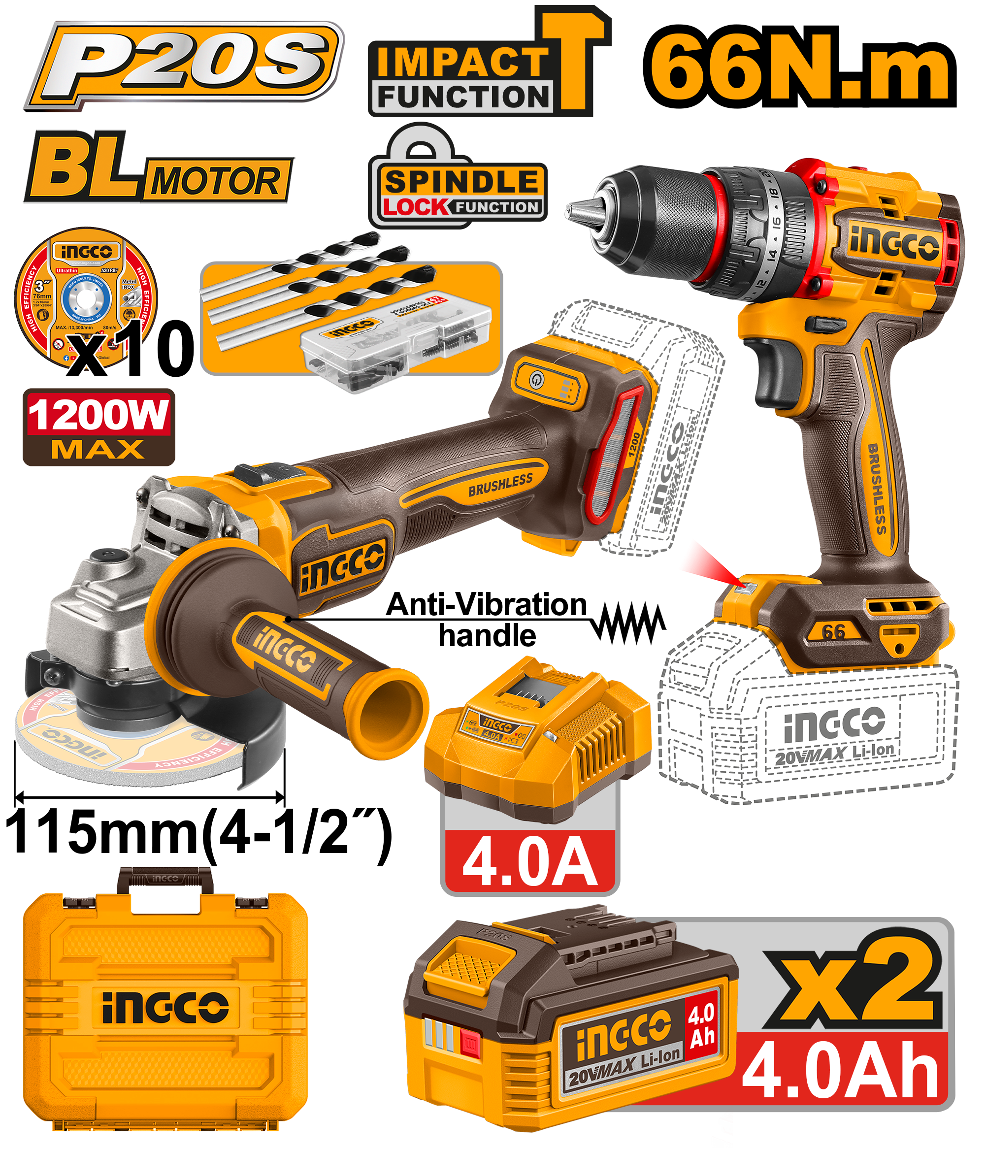 Ingco Grinder & Drill Combo - CKLI20256